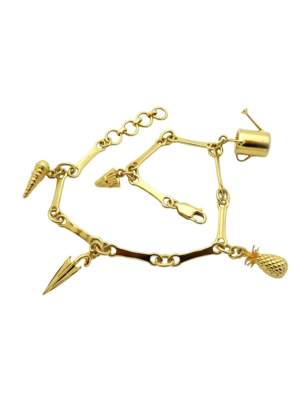 Vintage 925 Sterling Silver 18K Gold Vermeil Charm Bracelet 8.25" Ice Cream Cone